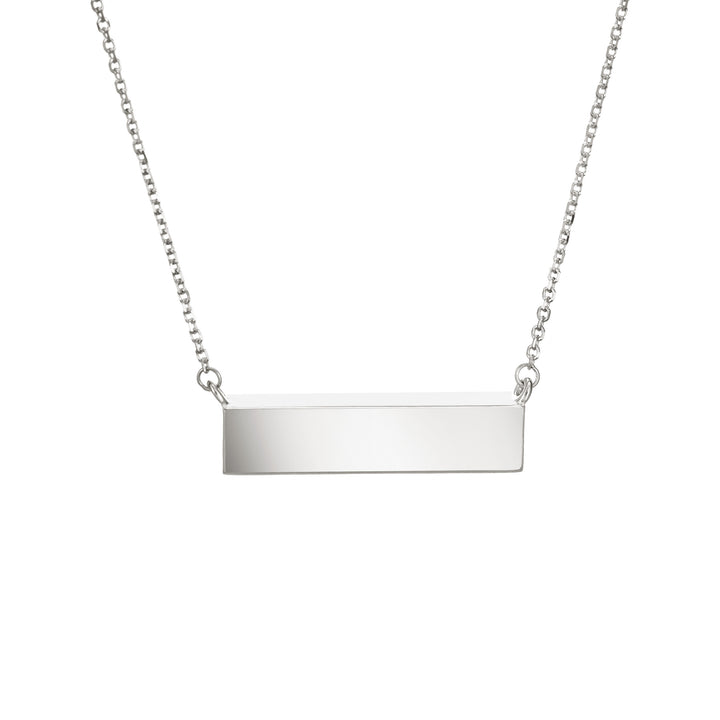 This photo shows close by me jewelry's Sterling Silver Lateral Bar Cremains Necklace from the back