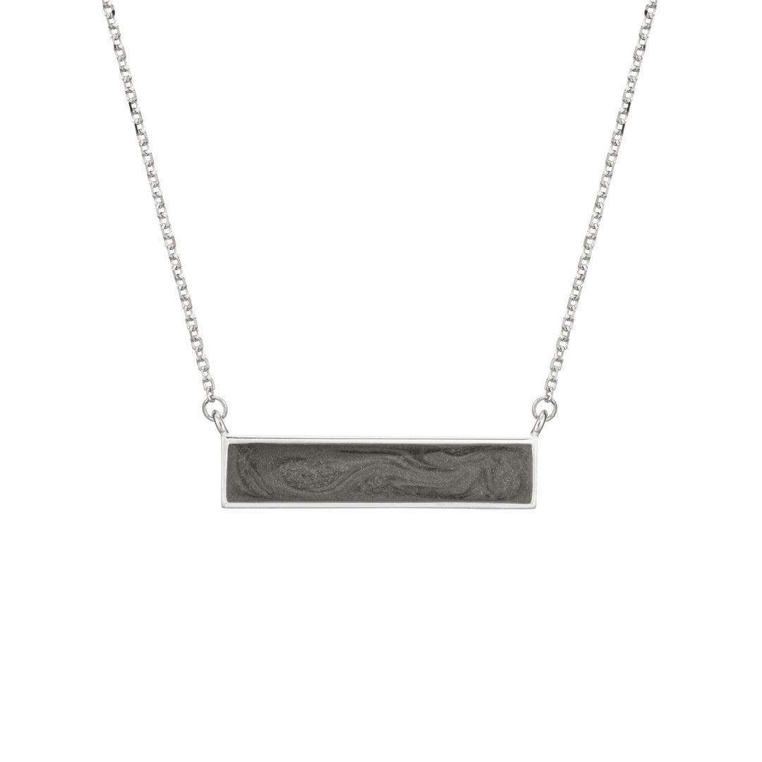 This photo shows close by me jewelry's Sterling Silver Lateral Bar Cremains Necklace from the front