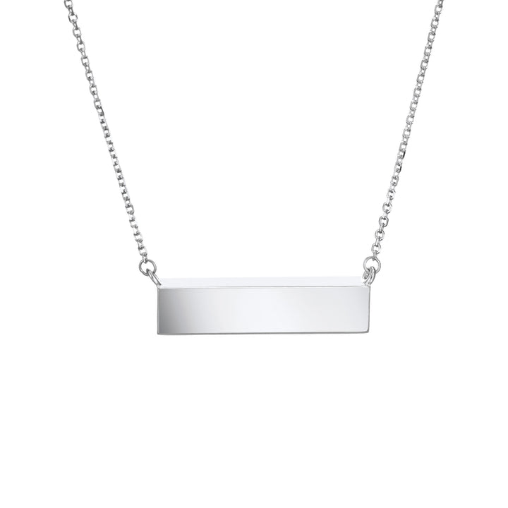 VThis photo shows close by me jewelry's 14K White Gold Lateral Bar Cremains Necklace from the back