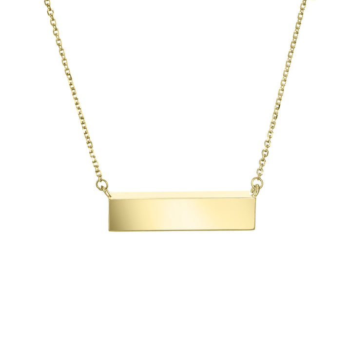 This photo shows close by me jewelry's 14K Yellow Gold Lateral Bar Cremains Necklace from the back