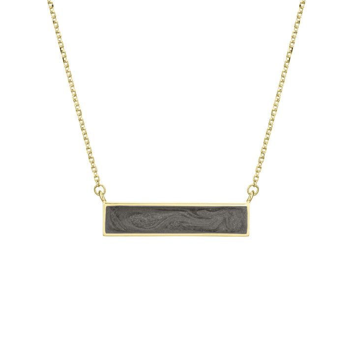 This photo shows close by me jewelry's 14K Yellow Gold Lateral Bar Cremains Necklace from the front