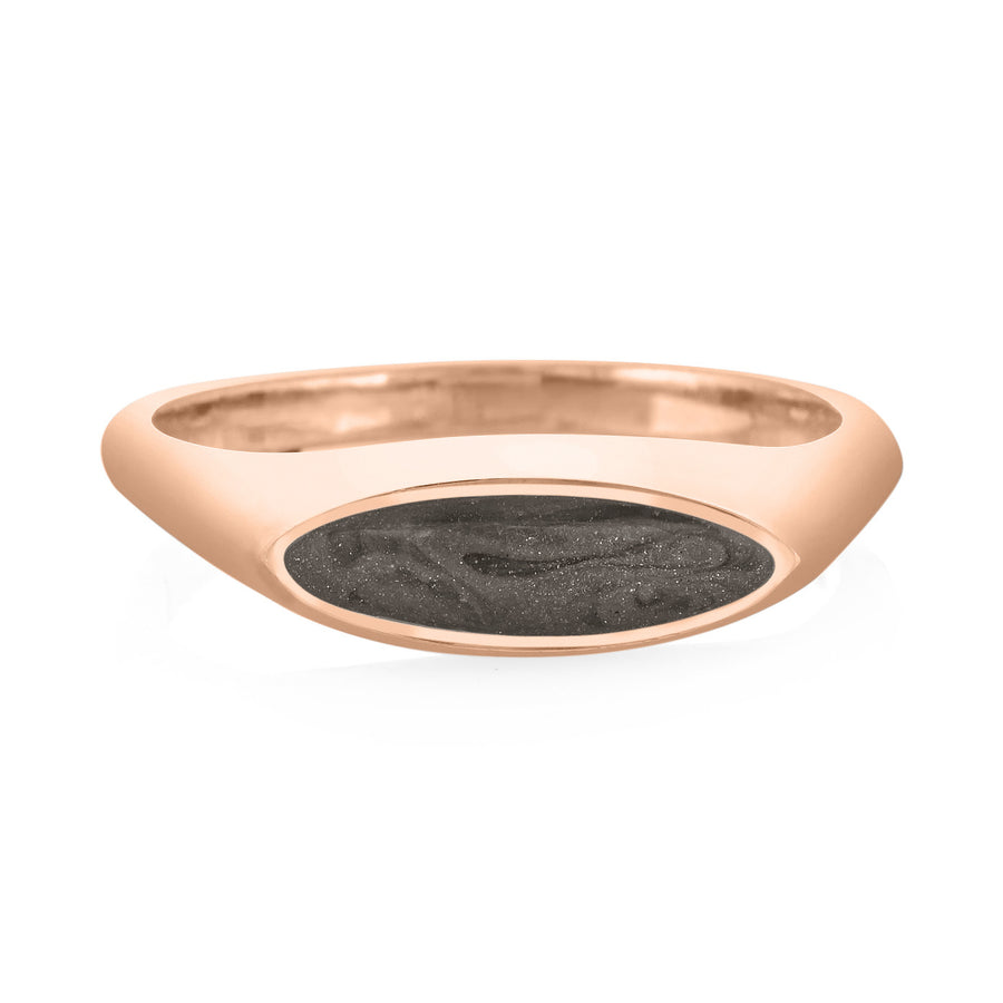 A photo that shows close by me's Lateral Marquee Signet Cremation Ring in 14K Rose Gold from the front