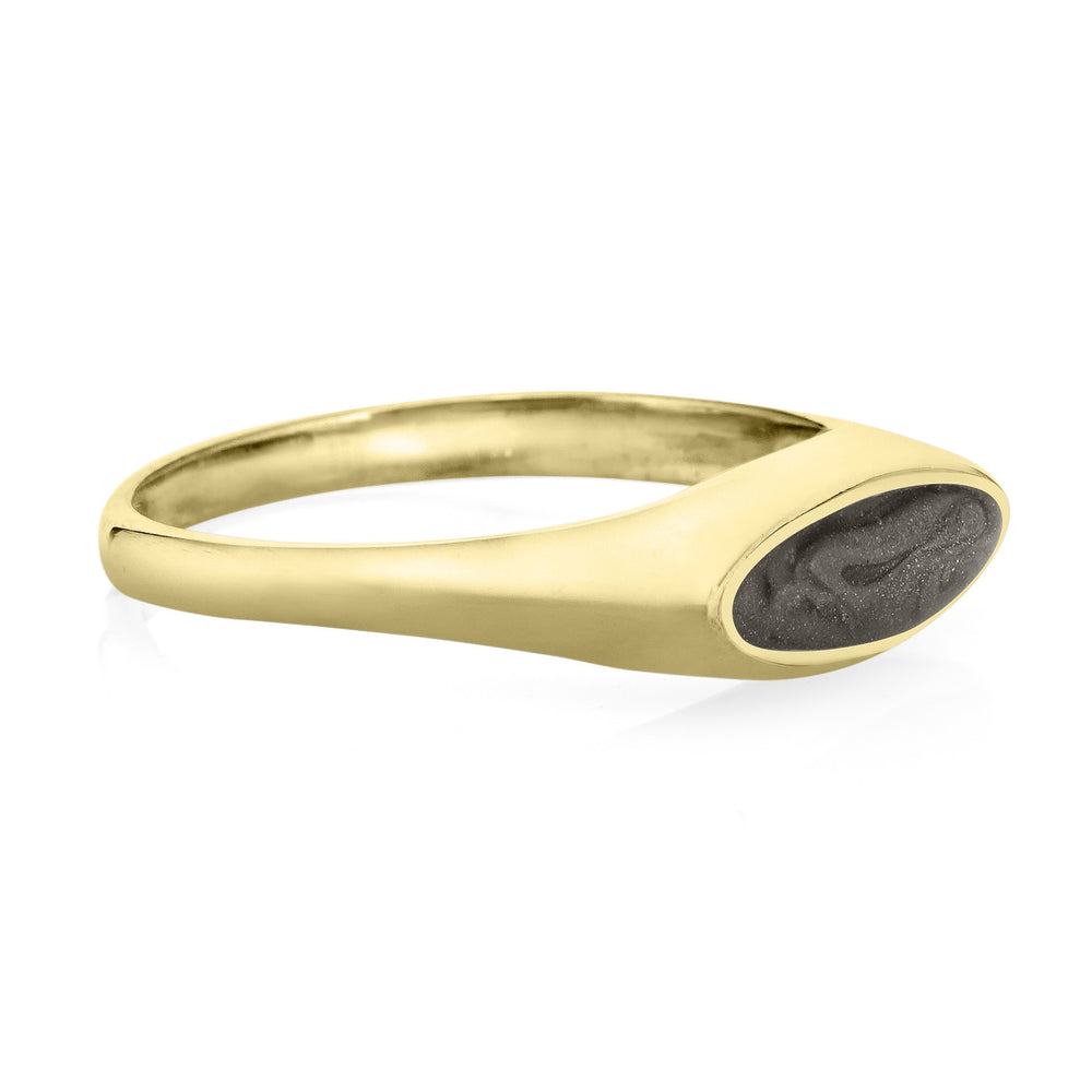 Pictured here is the 14K Yellow Gold Lateral Marquee Signet Ring by close by me from the side