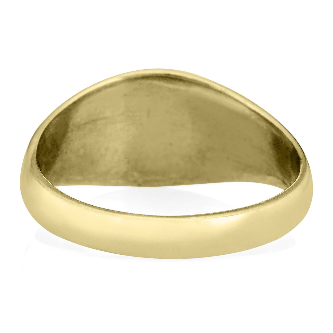 Pictured here is the 14K Yellow Gold Men's Lateral Oval Signet Ring by close by me jewelry design from the back