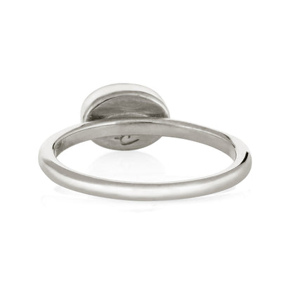 Pictured here is close by me jewelry's Lateral Oval Stacking Cremains Ring in Sterling Silver from the back