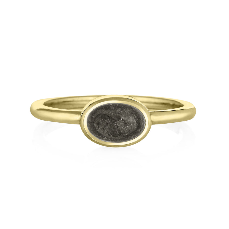 This photo shows the 14K Yellow Gold Lateral Oval Stacking Ashes Ring design by close by me jewelry from the front