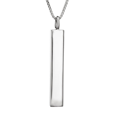 This photo shows the Long Bar Necklace with Ashes designed and set by close by me jewelry in Sterling Silver from the back