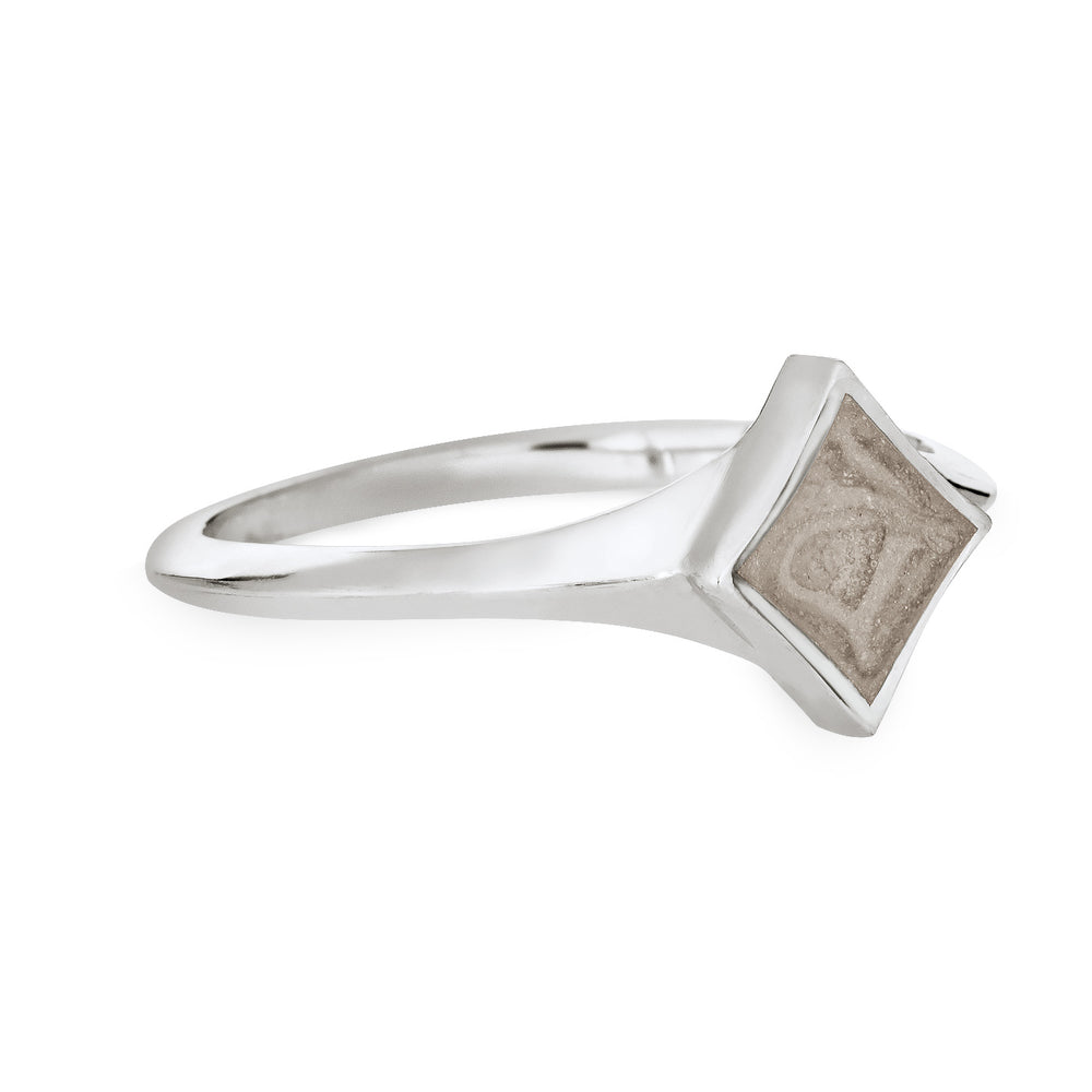 This photo shows the Sterling Silver Luminary Ashes Ring by close by me jewelry from the side