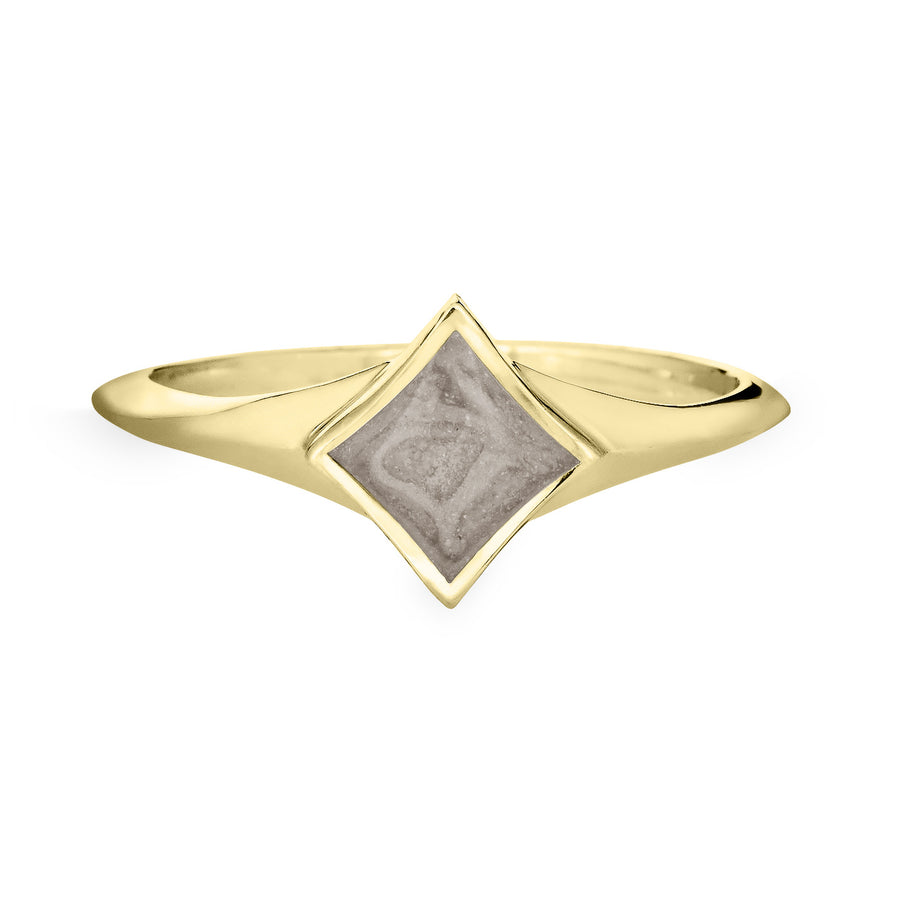 This photo shows the Luminary Cremation Ring design in 14K Yellow Gold by close by me jewelry from the front