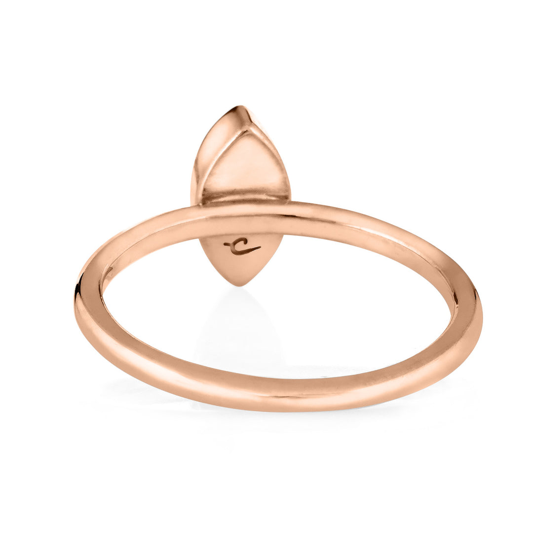Pictured here is close by me jewelry's 14K Rose Gold Marquee Stacking Ring from the back