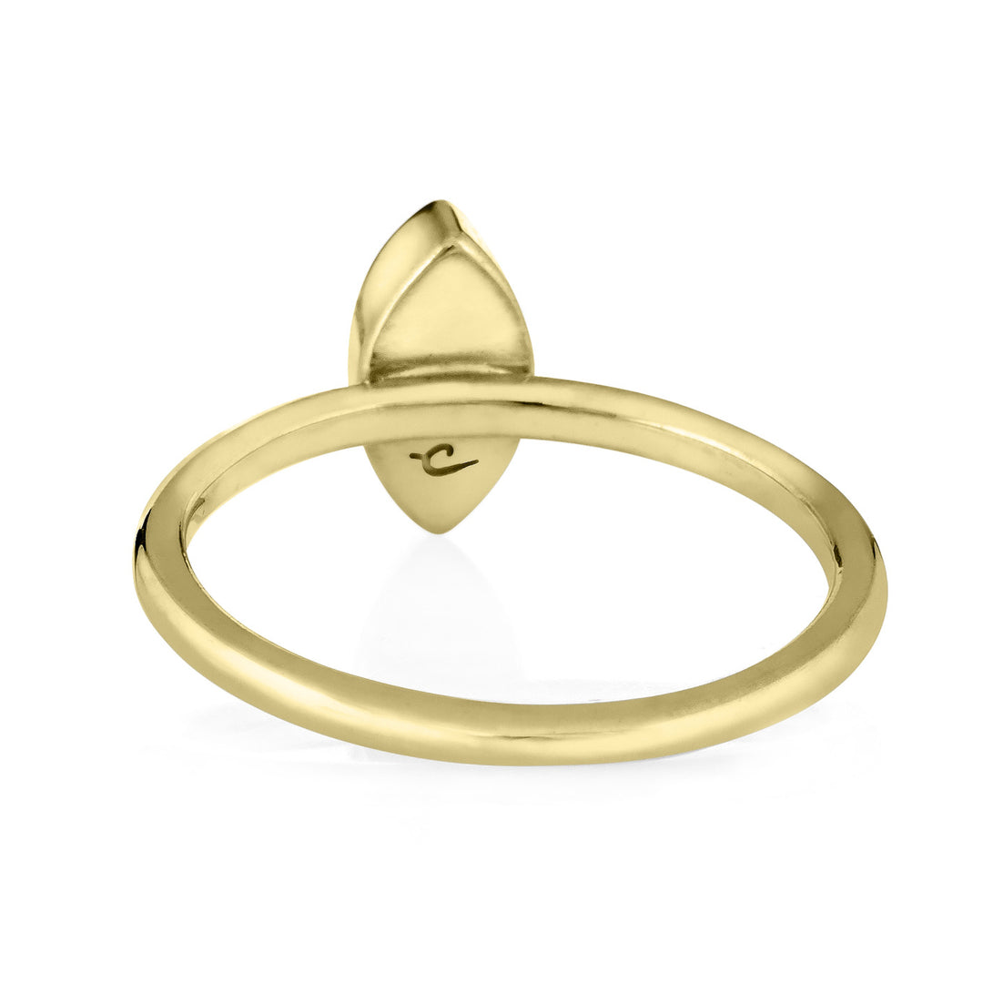 Pictured here is the 14K Yellow Gold Marquee Stacking Ring by close by me jewelry from the back