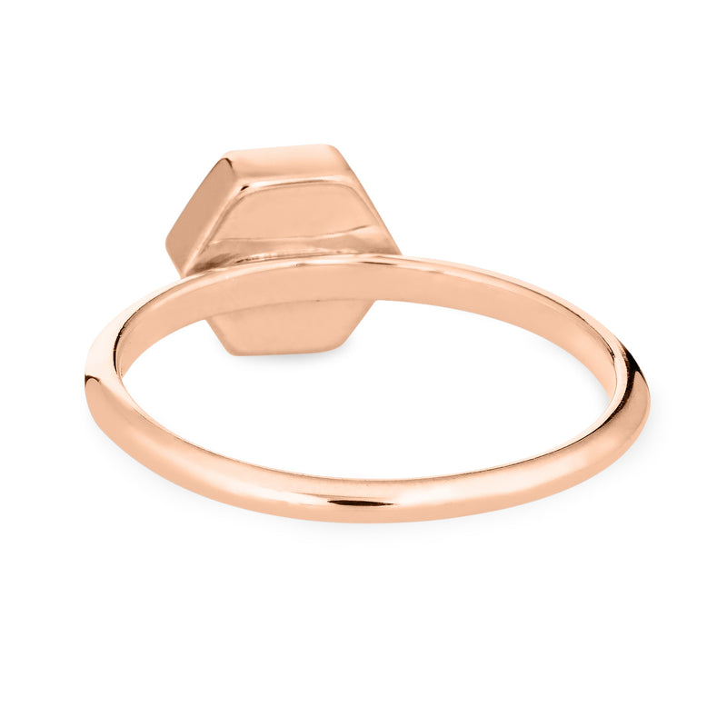 Pictured here is the Medium Hexagon Stacking Cremation Ring by close by me jewelry in 14K Rose Gold from the back