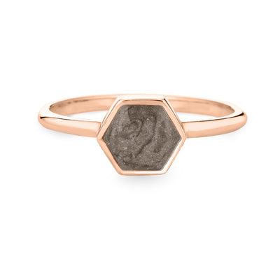 Pictured here is the Medium Hexagon Stacking Cremation Ring by close by me jewelry in 14K Rose Gold from the front