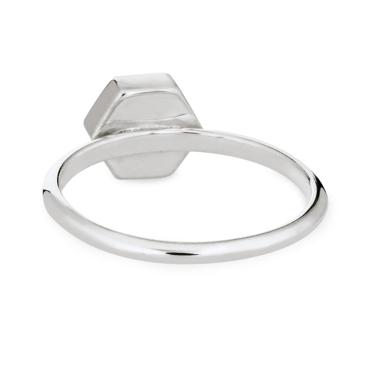 Pictured here is the Sterling Silver Medium Hexagon Cremation Stacking Ring by close by me jewelry from the back