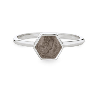 Pictured here is the Sterling Silver Medium Hexagon Cremation Stacking Ring by close by me jewelry from the front