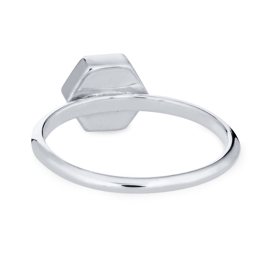 Pictured here is close by me jewelry's 14K White Gold Medium Hexagon Stacking Cremains Ring from the back
