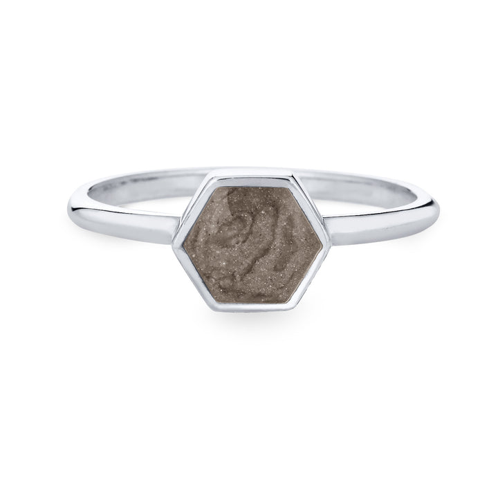 Pictured here is close by me jewelry's 14K White Gold Medium Hexagon Stacking Cremains Ring from the front