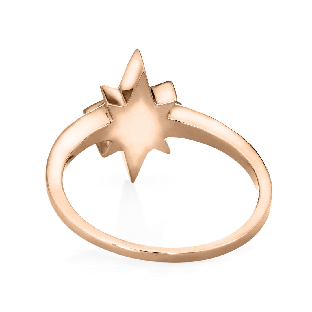 Pictured here is close by me jewelry's North Star Champagne Diamond Band Cremation Ring in 14K Rose Gold from the back to show its band detail and back of the setting