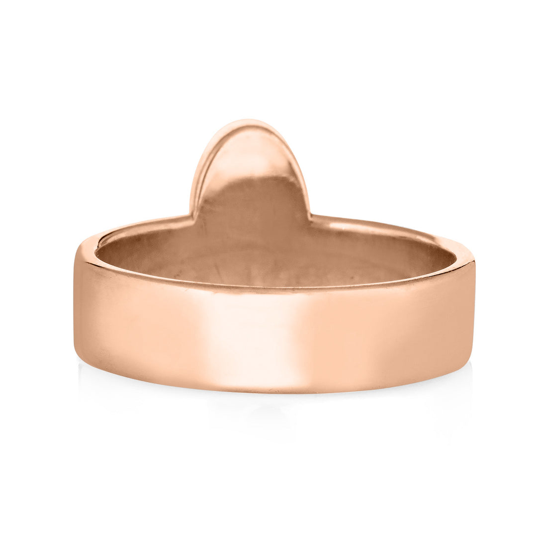 Pictured here is close by me jewelry's 14K Rose Gold Oval Crown Ashes Ring from the back