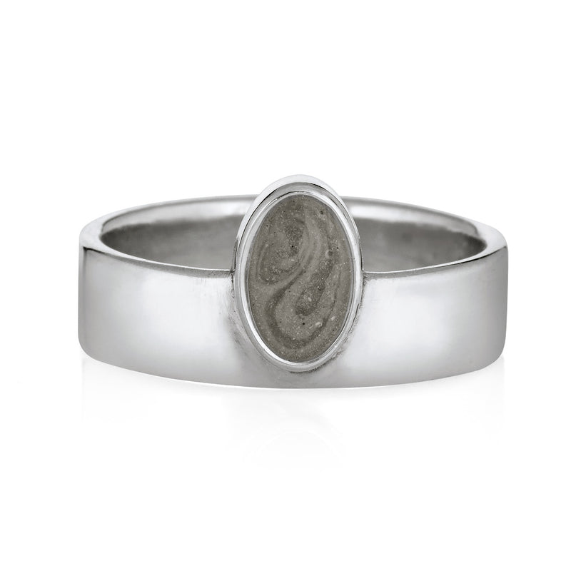 Pictured here is the Oval Crown Ring with ashes designed by close by me jewelry in Sterling Silver from the front