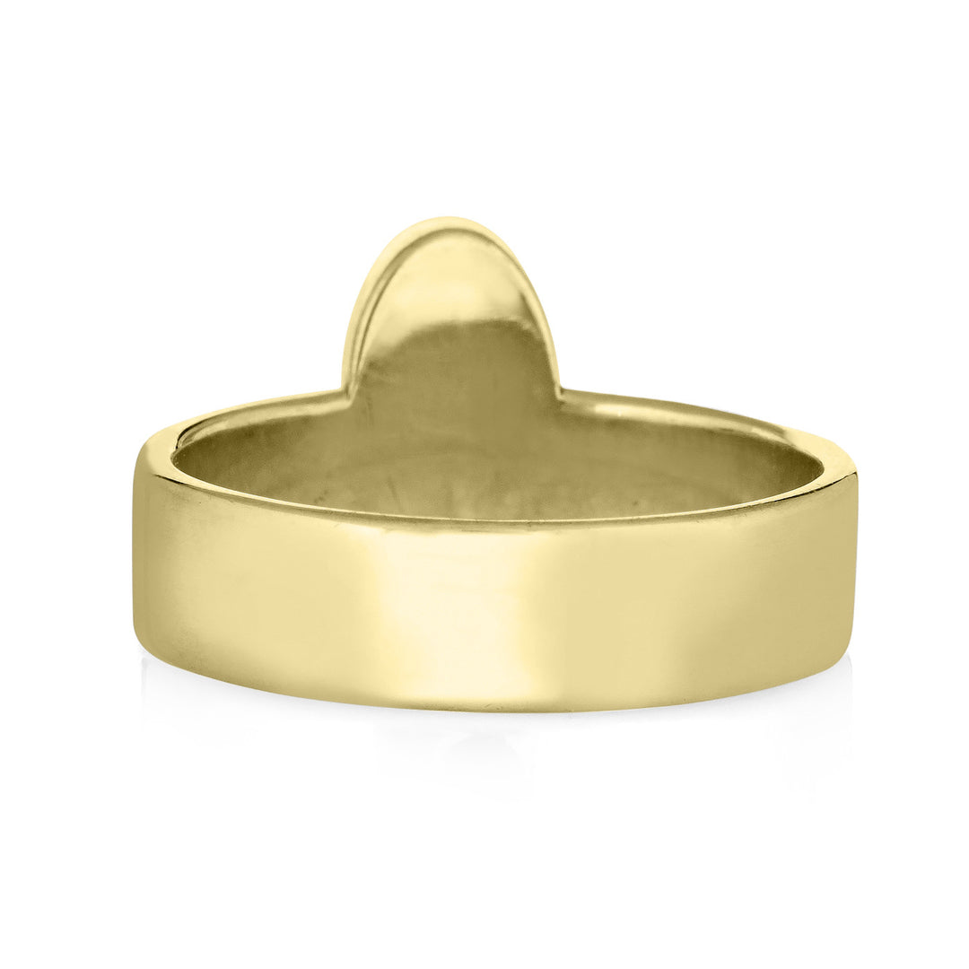 This photo shows close by me jewelry's Oval Crown Ring with ashes in 14K Yellow Gold from the back