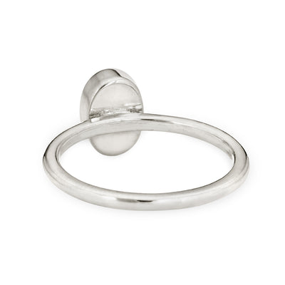 This photo shows the Oval Stacking Cremains Ring designed by close by me jewelry in Sterling Silver from the back
