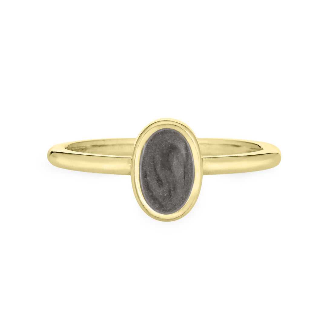 Pictured here is close by me jewelry's Oval Stacking Ashes Ring design in 14K Yellow Gold from the front