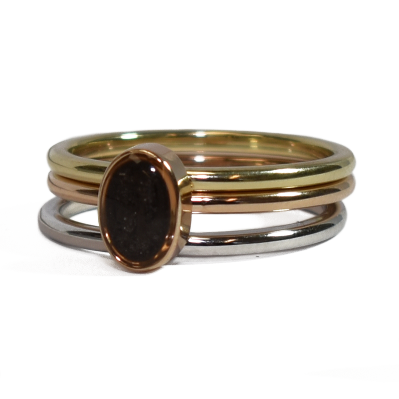 Rainbow Stacking Set | Oval Cremation Stacking Ring Set in Tricolor 14K Gold