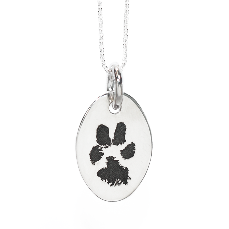 Oval Necklace with PawPrint Engraving
