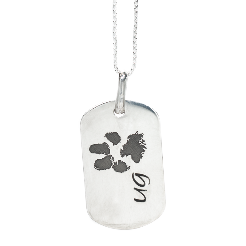 Rectangular "Dog Tag" Necklace with PawPrint Engraving