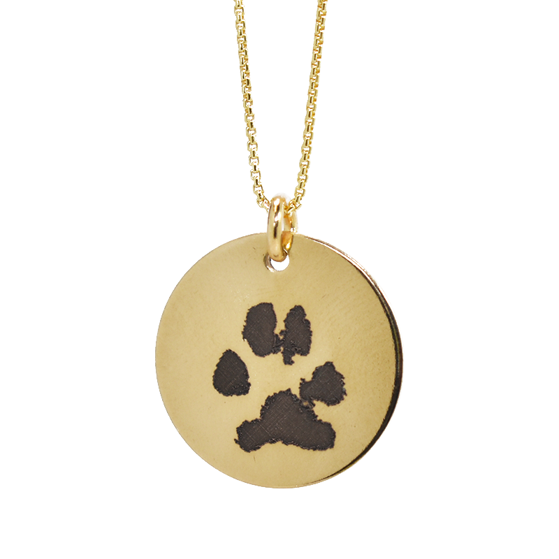 Circle Necklace with PawPrint Engraving in 14/20 Yellow-Gold Filled