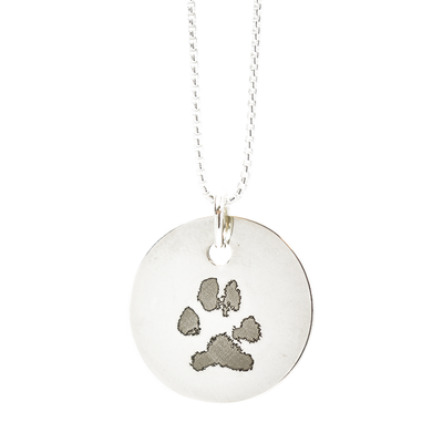 Circle Necklace with Paw Print Engraving in Sterling Silver