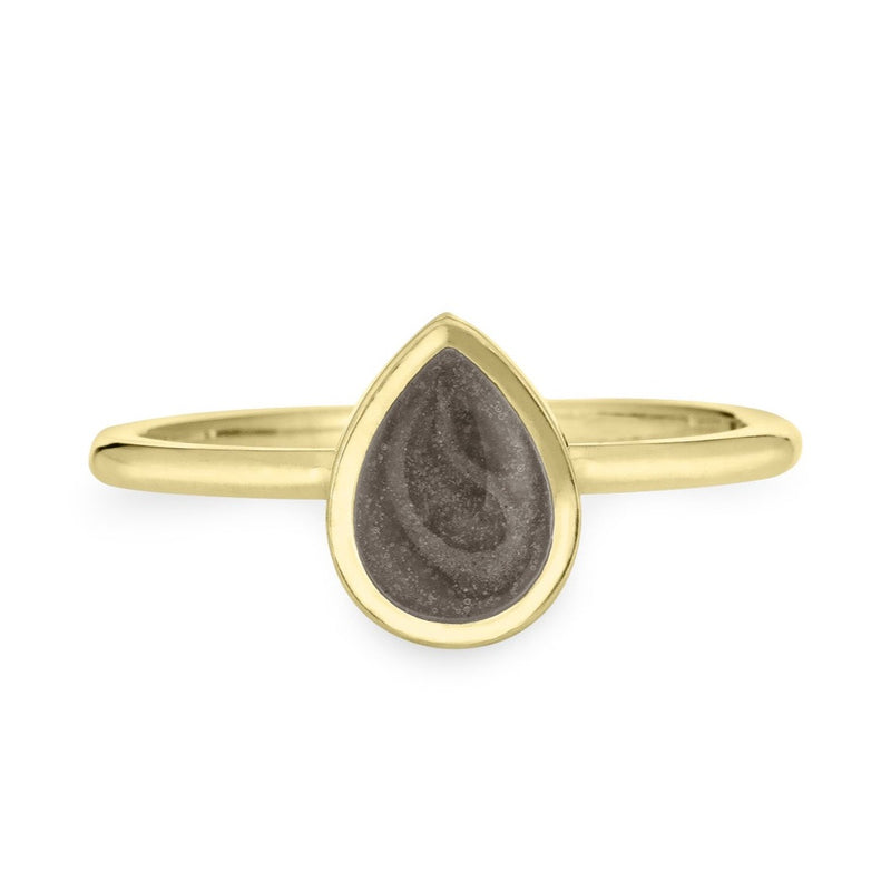 Pictured here is the 14K Yellow Gold Pear Stacking Cremation Ring by close by me jewelry from the front