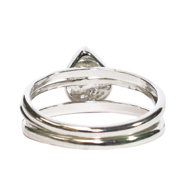 This photo shows the Sterling Silver Pear Cremated Remains Stacking Ring Set designed by close by me jewelry from the back