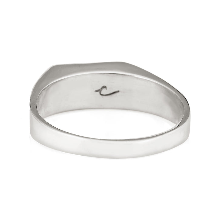 Shown here is close by me jewelry's Sterling Silver Men's Rectangle Signet Ring from the back