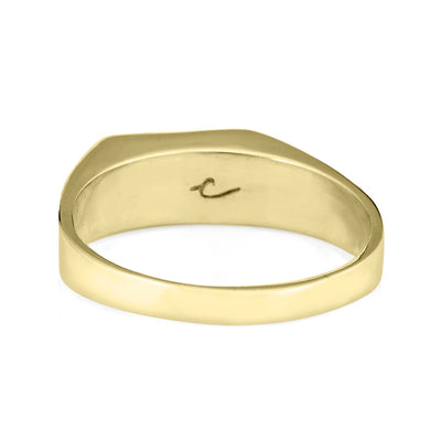 Pictured here is close by me jewelry's Men's Rectangle Signet Ring design in 14K Yellow Gold from the back