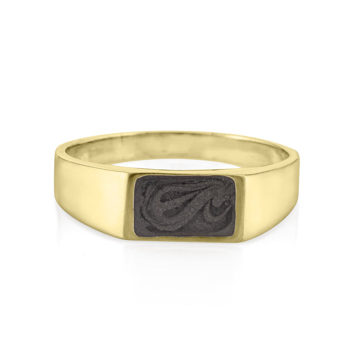 Pictured here is close by me jewelry's Men's Rectangle Signet Ring design in 14K Yellow Gold from the front