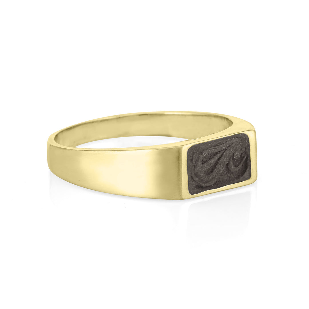 Pictured here is close by me jewelry's Men's Rectangle Signet Ring design in 14K Yellow Gold from the side
