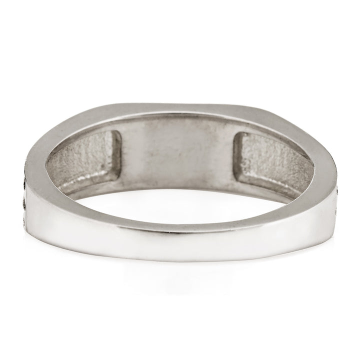 This photo shows the Men's Ridged Rectangle Signet Cremation Ring by close by me jewelry from the back