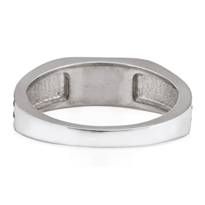Pictured here is close by me jewelry's Men's Ridged Rectangle Signet Cremation Ring in 14K White Gold form the back