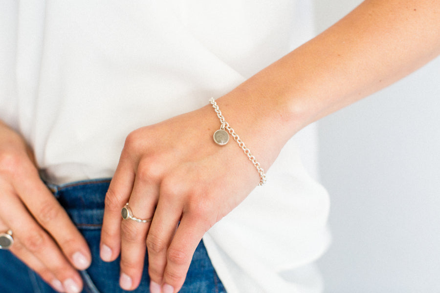 Rolo Chain Bracelet with Various Cremation Charms in Sterling Silver