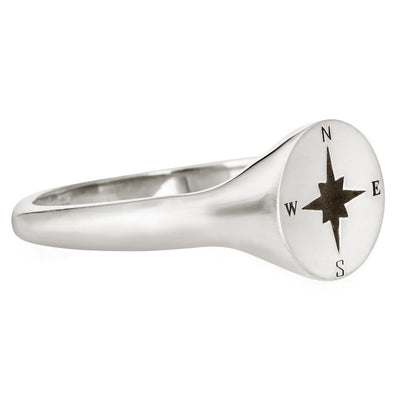 Compass Signet Cremation Ring in Sterling Silver