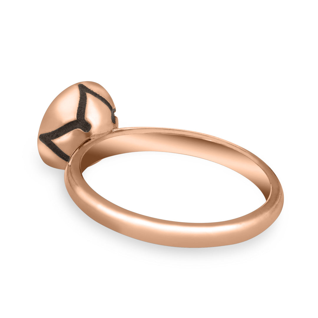 Pictured here is close by me jewelry's 14K Rose Gold Signature Lotus Stackable Band Ashes Ring from a back angle