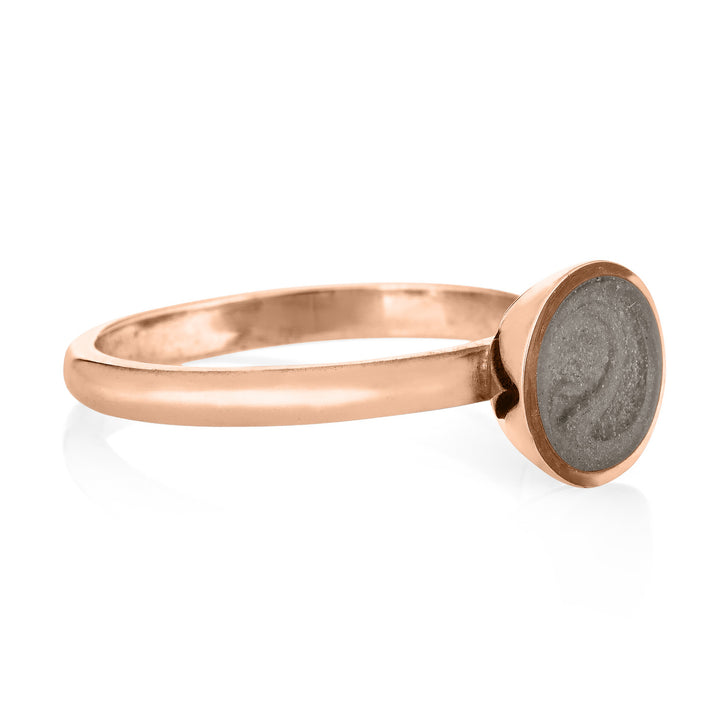 Pictured here is close by me jewelry's 14K Rose Gold Signature Lotus Stackable Band Ashes Ring from an angle