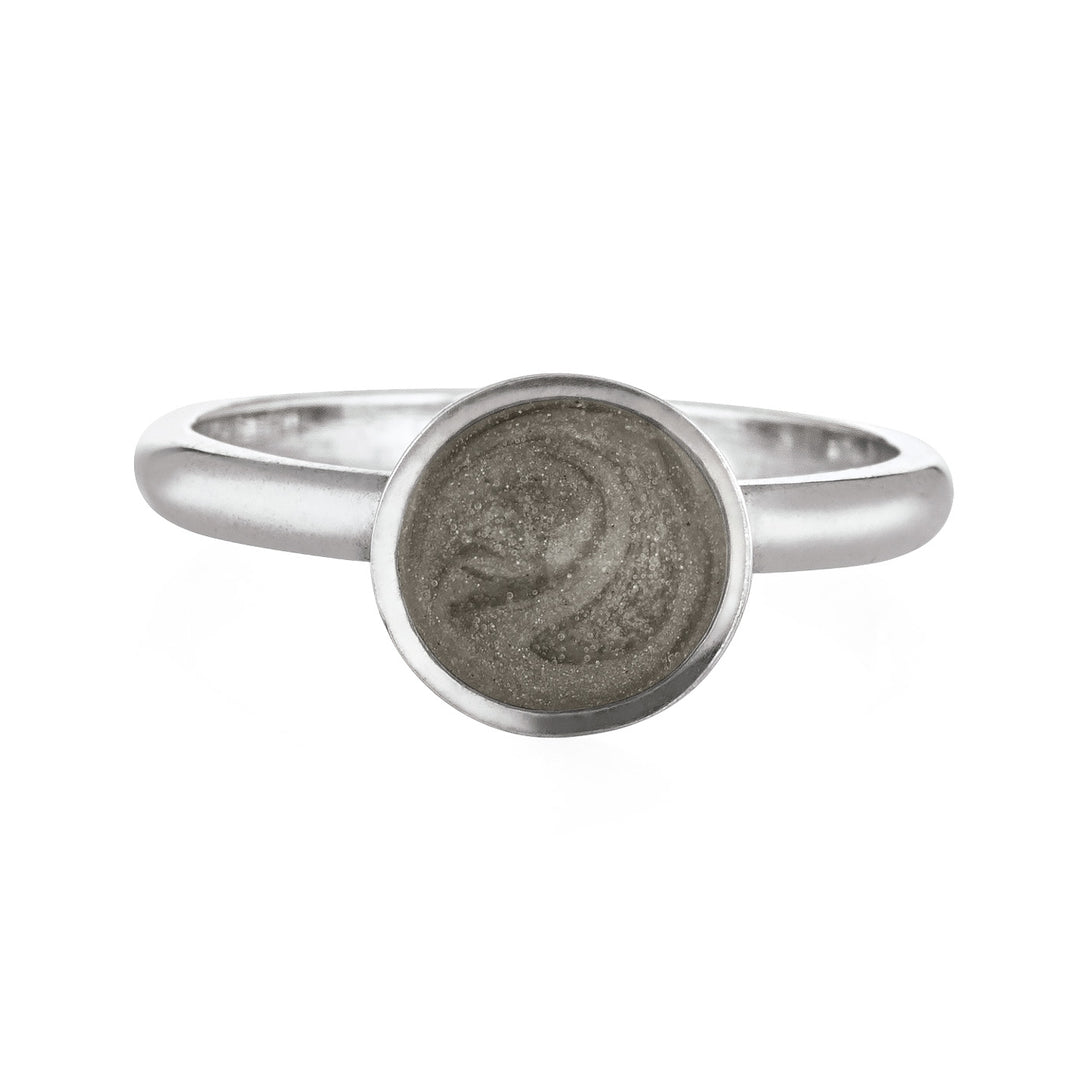 This photo shows close by me jewelry's Signature Lotus Stackable Band Cremated Remains Ring in Sterling Silver from the front