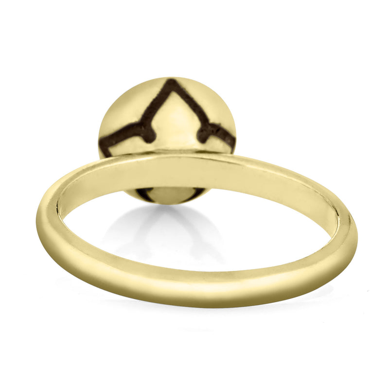 Pictured here is the 14K Yellow Gold Signature Lotus Stackable Band Cremains Ring designed by close by me jewelry from the from the back