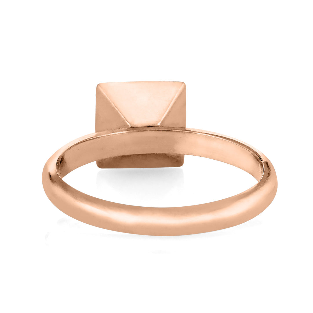 This photo shows close by me jewelry's 14K Rose Gold Signature Square Stackable Band Cremains Ring from the back