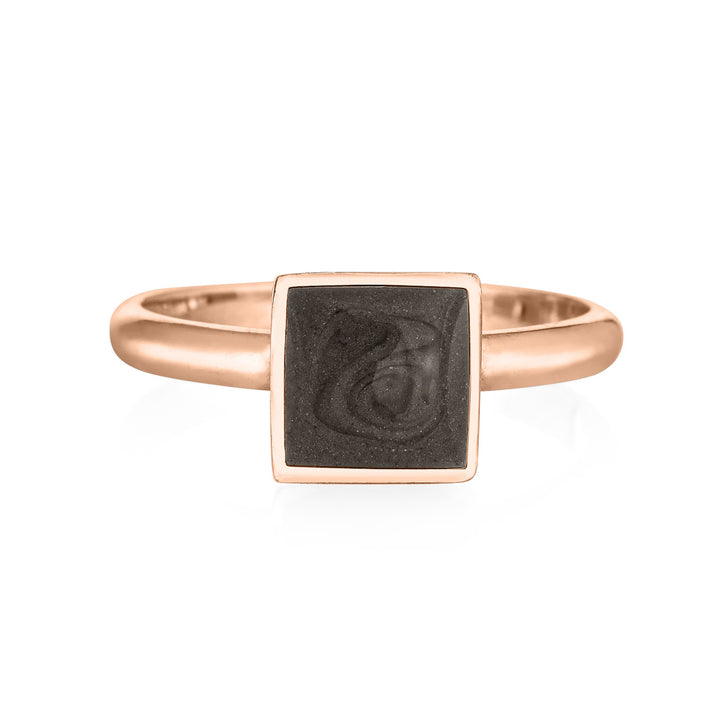 This photo shows close by me jewelry's 14K Rose Gold Signature Square Stackable Band Cremains Ring from the front