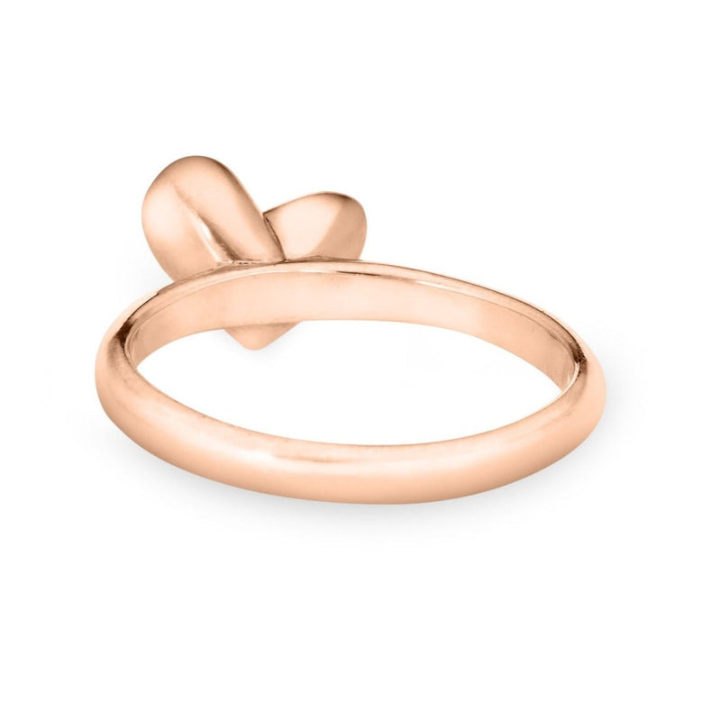 This photo shows the 14K Rose Gold Signature Heart Ashes Stackable Band Ring designed by close by me jewelry from the back