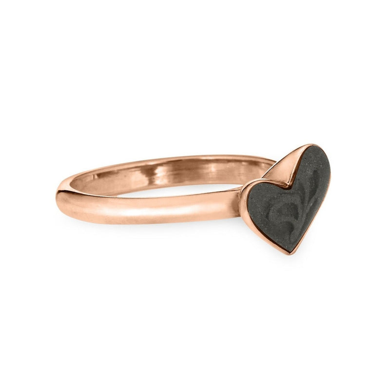 This photo shows the 14K Rose Gold Signature Heart Ashes Stackable Band Ring designed by close by me jewelry from the side